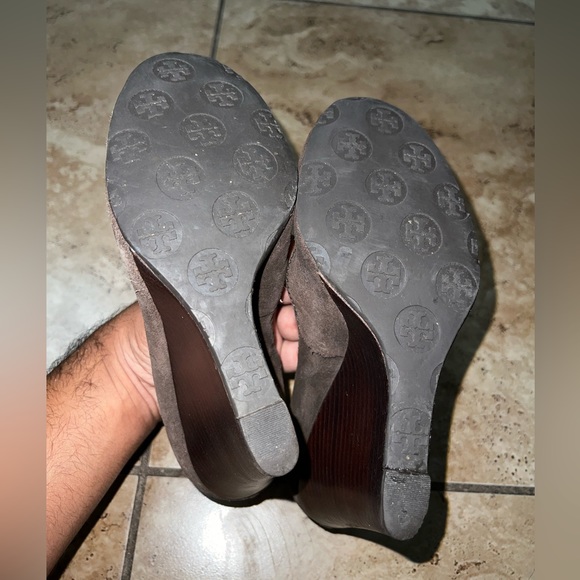 Tory Burch Sophie Chocolate Suede Wedge Heels - Picture 8 of 10